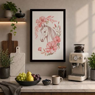 Horse in Bloom Botanical - Wrapped Canvas