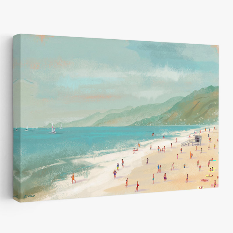 Santa Monica Beach - paysages côtiers, plages, océan, art de la Californie, H 40 po x l 60 po