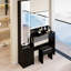 Très grande coiffeuse à miroir à DEL, armoire à miroir à DEL, tabouret rembourré, commande tactile, rangement multicouche à grande capacité-2043037661