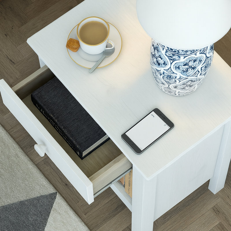Table de chevet 1 tiroir 18,70 po en bois massif Elyria - Chambre classique et moderne , Blanc