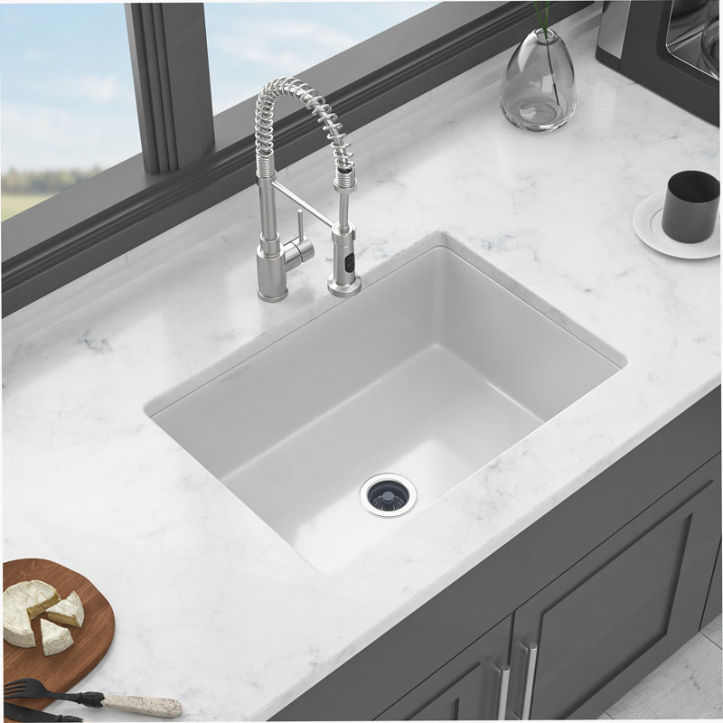 Undermount Single Bowl Fireclay Kitchen Sink, Rectangular Single Bowl Sink Basin