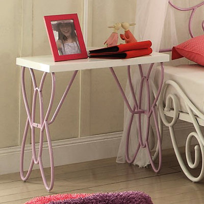 Table de chevet blanche brillante avec détails en métal mauve pour l'élégance de la chambre à coucher et l'utilisation