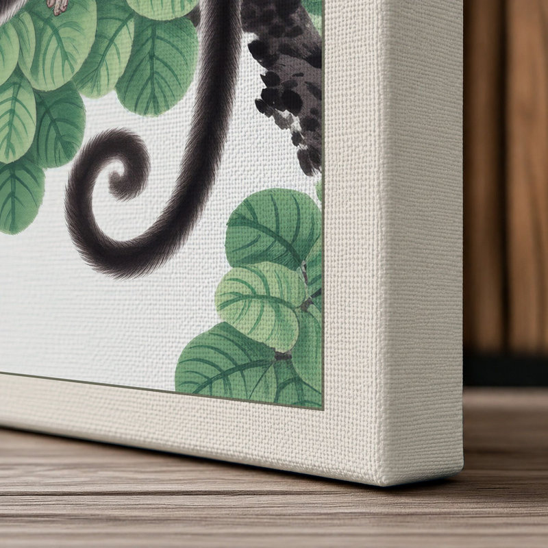 Monkey Among Calligraphy Japandi - Wrapped Canvas, 18x12 - 45.7 x 30.5 cm, Cream Border