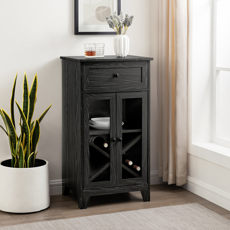 Bar classique avec porte en verre avec rangement pour bouteilles, Graphite