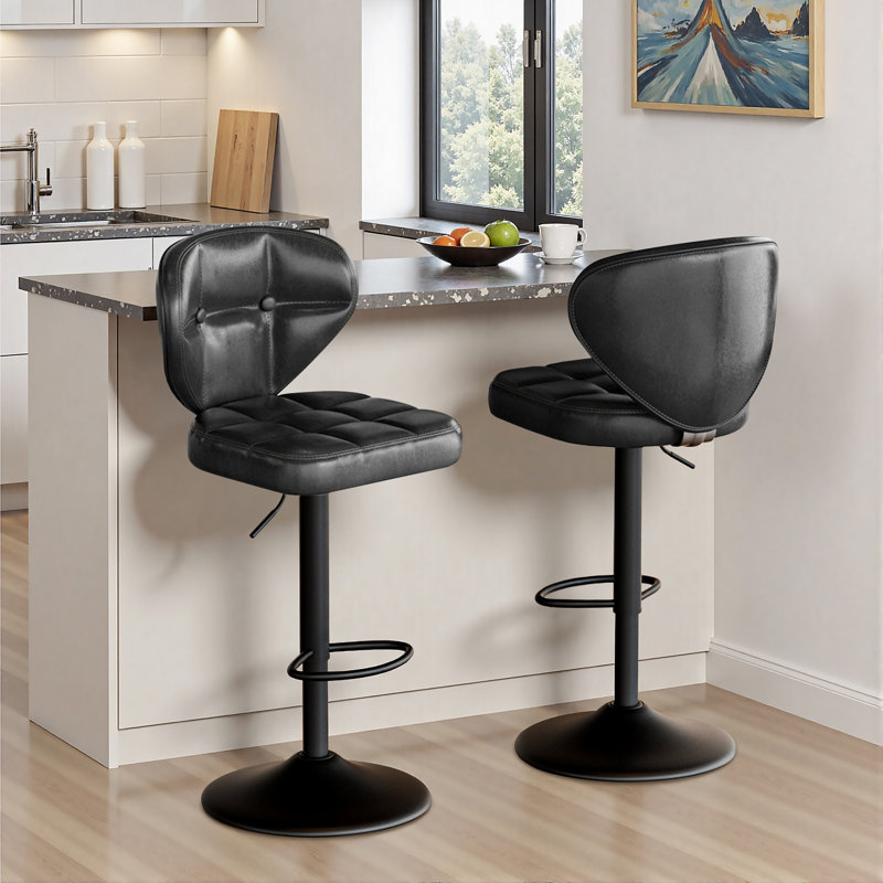 Sonja Swivel Adjustable Height Bar Stools With Back And Footrest, Black