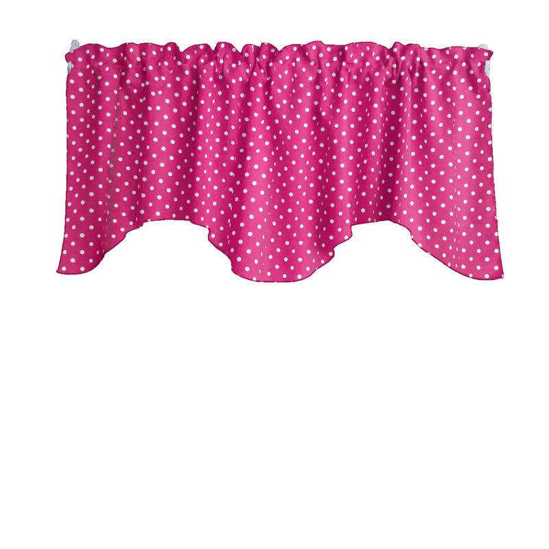 Cantonnière festonnée en mélange de coton à pois 58 po, Blanc / fuchsia