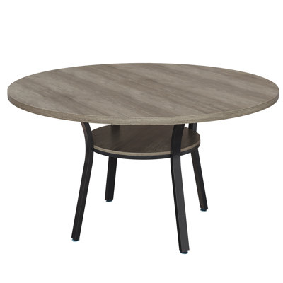 Round Dining Table for 4-6, 47 Inch Kitchen Table with Storage, Wooden Circle Dinner Table with Metal Legs, Modern Dining Room Tables for Kitchen, L by George Oliver