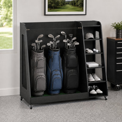 Wooden Golf Storage Rack With 5 shelves & 3 Bag Compartments