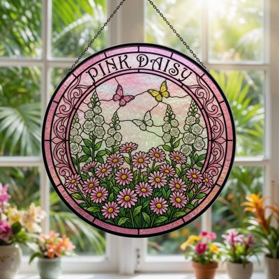 Panneau de vitrail rose 7,8 "H Daisy