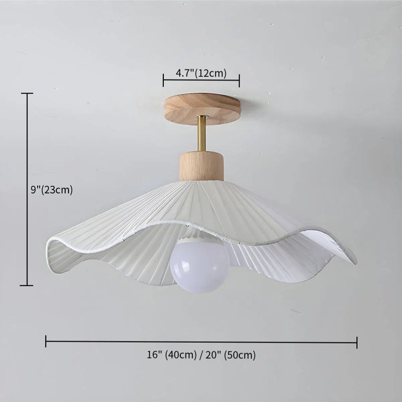 White Modern Style Semi-Flush Mount Ceiling Light With Fabric Shade, 9" H x 16" W x 16" D