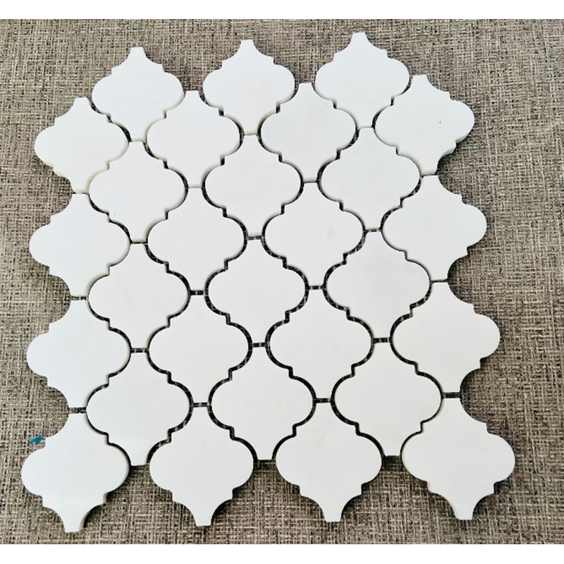 2.75" x 3" White Marble Arabesque Lantern Pattern Natural Stone Mosaic Tile, White