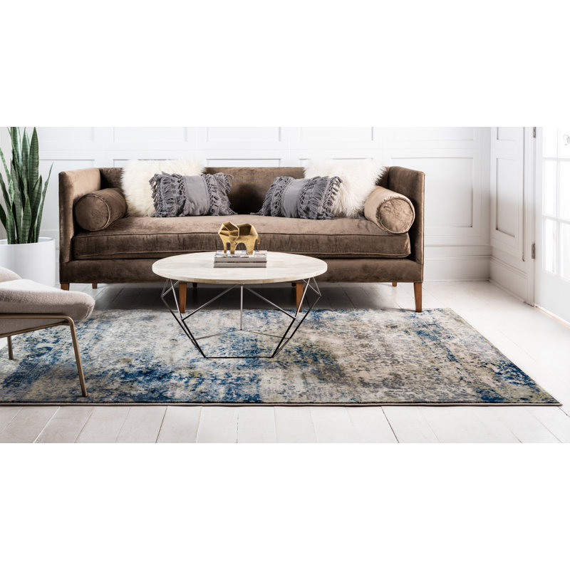 Tapis abstrait bleu marine / sauge Brantlie, Rectangle 4 pi x 6 pi