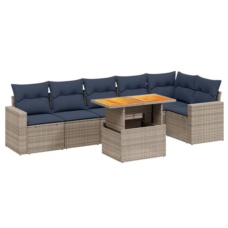 Ensemble de canapé de patio 7 pièces avec coussins en rotin de polyester, Gris, Marine