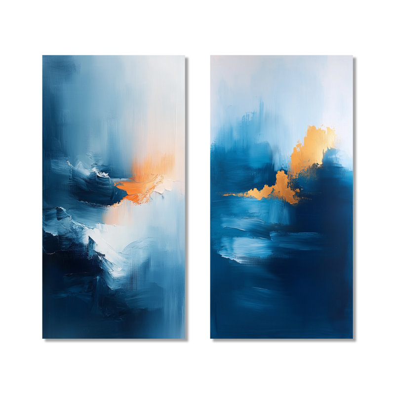 «Blue Minimalisme océan paysage III», ensemble de 2 impressions murales modernes en métal, H 40 po x l 40 po