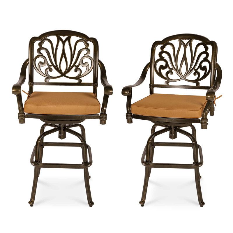 Ghugas Powder Coated Aluminum Outdoor 28.3'' Bar Stool with Cushion