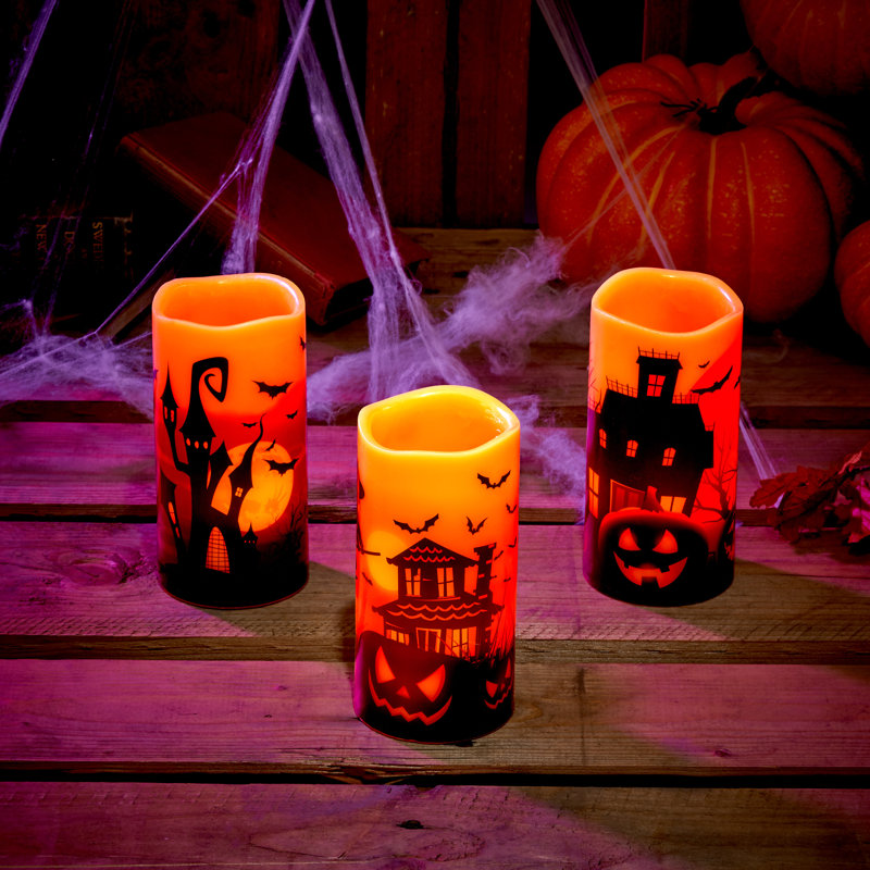 The Seasonal Aisle 3 Piece Halloween Unscented Flameless Candle Set ...