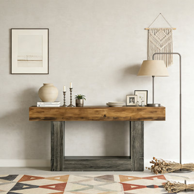Wooden Farmhouse 2-Tier Sofa Entryway Table