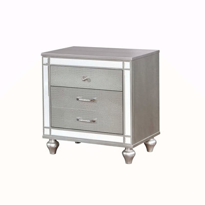 Tiroir 2 tiroirs en bois avec bordure miroir, argent