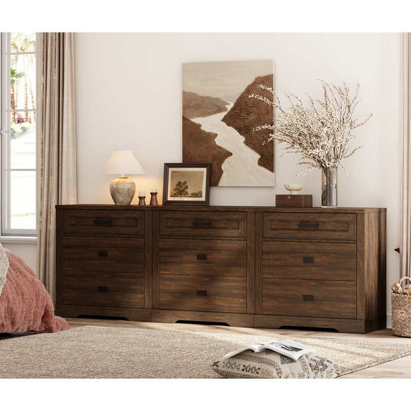 Laziza  Farmhouse 9 Drawers Dresser For Bedroom,94 Inch 3 In 1 Dresser With Small Chest Of Drawers,Mid Century Modern Wooden Closet Storage Organizer For Living Room, Hallway