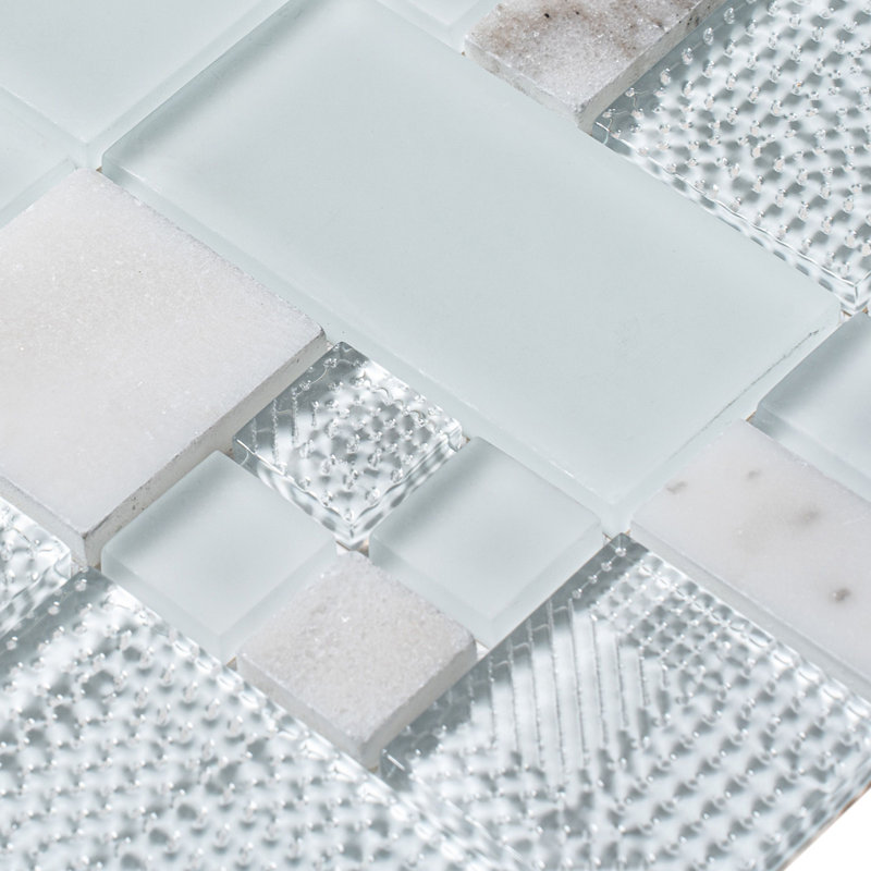 Carreau de mosaïque en verre / marbre 1,9 po x 1,9 po, Blanc