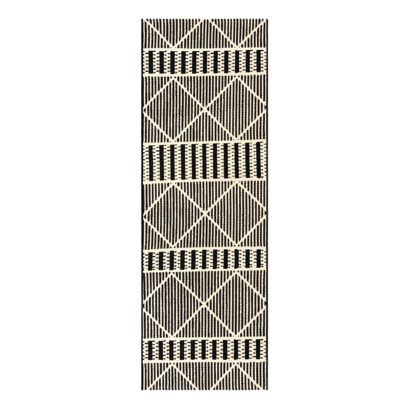 Black Dalyan Indoor/Outdoor Trellis Rug, Runner 2' x 6'