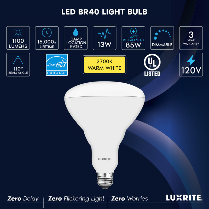 13 Watt (85 Watt Equivalent), BR40 LED, Dimmable Light Bulb, Warm White (2700) E26/Medium (Standard)