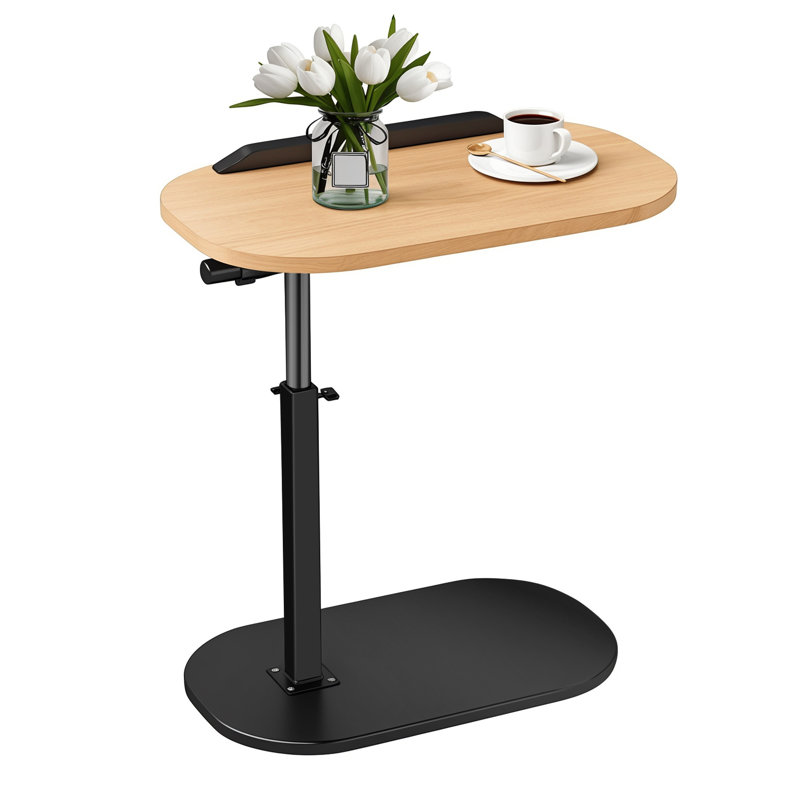 Table de bout en forme de C, table d'appoint Skinny à hauteur réglable, table-plateau pivotante à 360 degrés, table de chevet avec tablette de rangement à 2 niveaux, table de canapé réversible (brun)