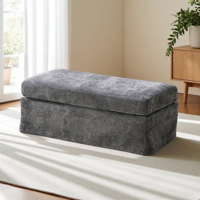 46" Wide Modern Upholstered Chenille Ottoman, Foot Stool Square Footrest Living Room Bedroom Entryway And Office