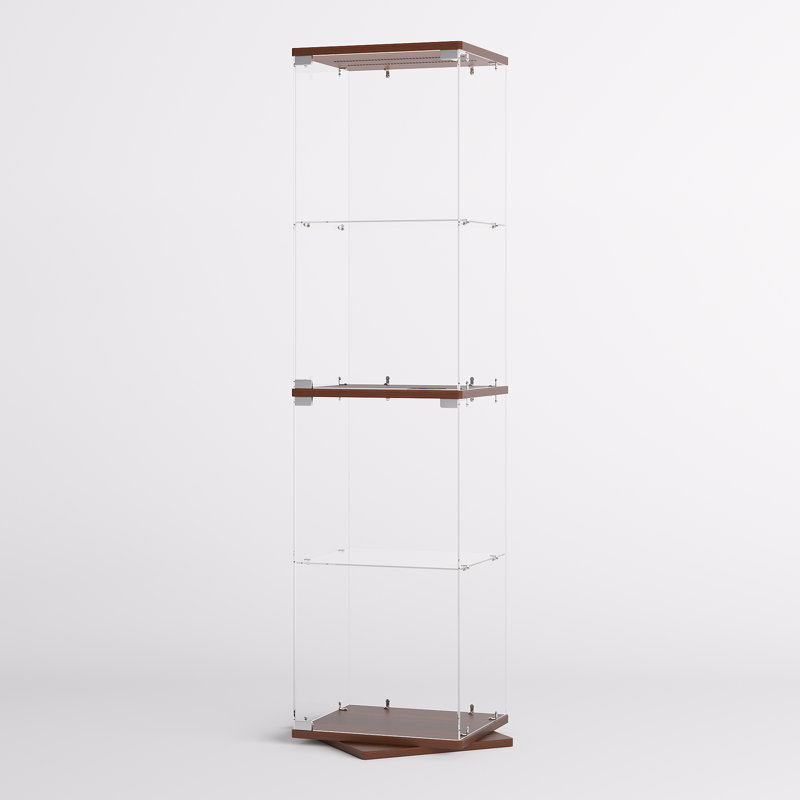 Freestanding Rotating Glass Display Cabinet with Motion Sensor Motion RGB Lights, Browm