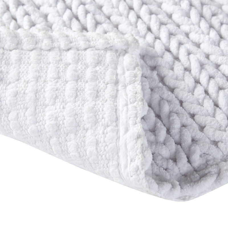 Tapis en chenille 100% coton - petit tapis décoratif 30 po x 20 po pour vestibule, cuisine et salle de bain, Blanc