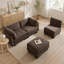 Canapé d'angle modulaire 3 places en chenille marron à détails froncés | Coussins de dossier épais en mousse haute densité | Pouf amovible | Montage facile | Parfait pour le salon et la chambre