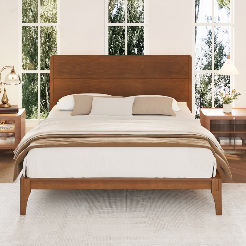 Lit plateforme Mid-Century, Complète, Marron