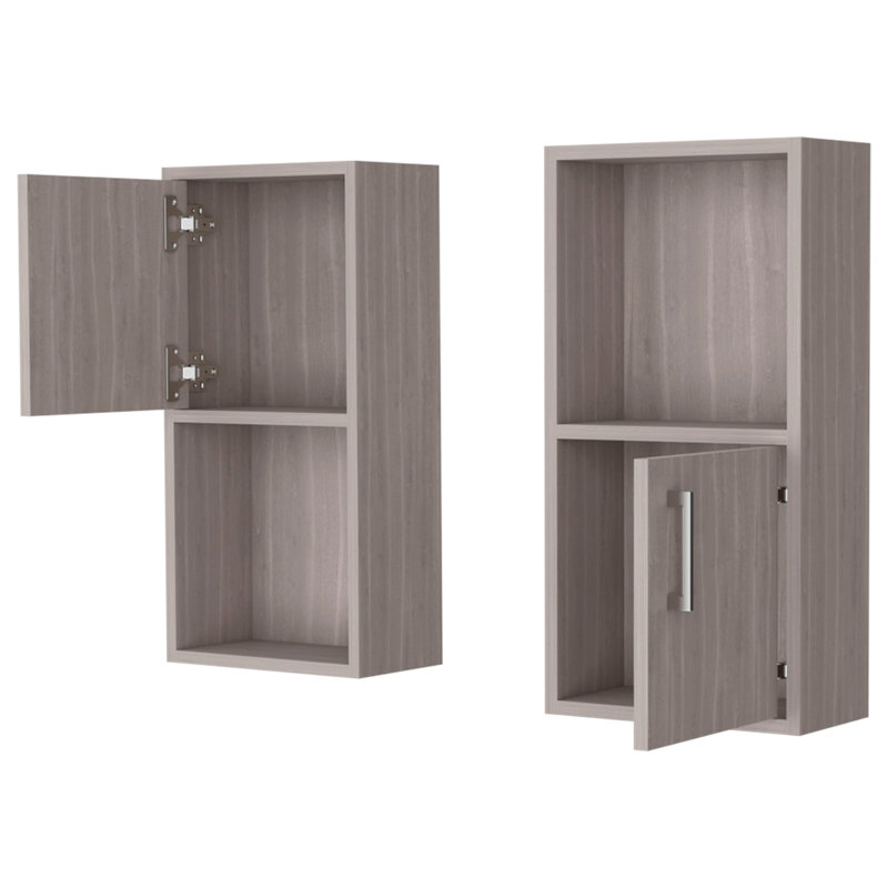 Wall Mounted White Oak Storage Cabinets With Open Shelf - Modern Bathroom Look Essentials, Oak