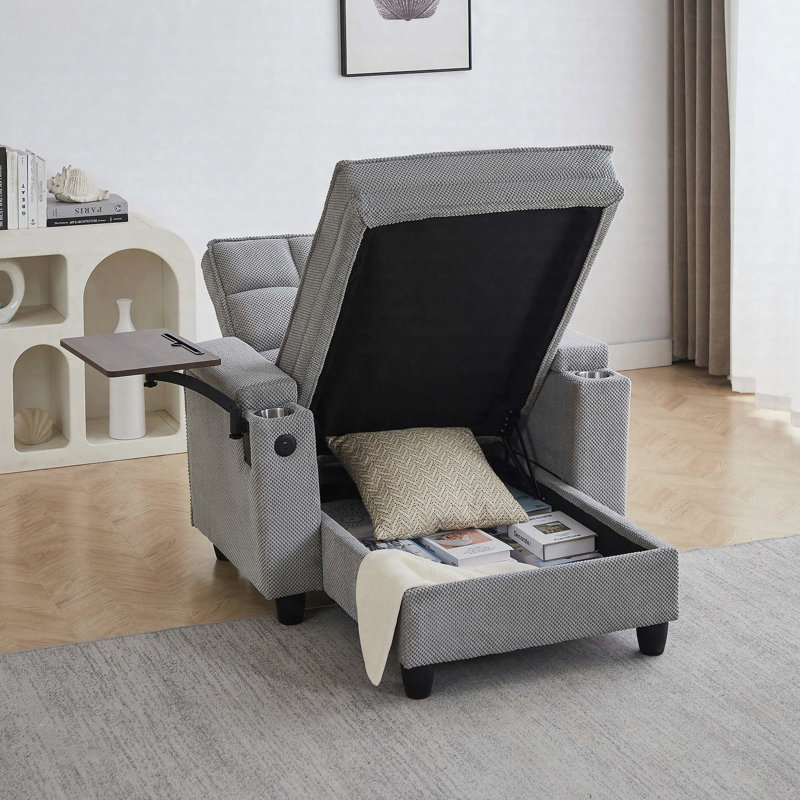 Chaise longue, canapé-lit avec dossier réglable à 6 positions, ports USB, porte-gobelet et table d'appoint pivotante