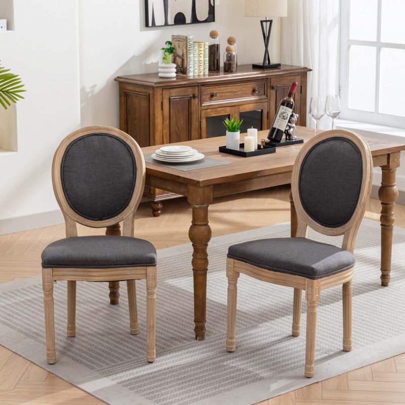 Solid Wood Frame Linen Fabric Dining Chair, Dark Gray