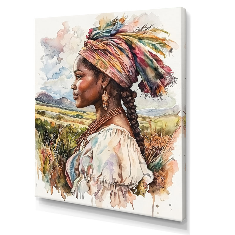 «Gullah Woman African Memory I» - art mural femme afro-américaine, H 20 po x l 12 po, Toile tendue, Ne s’applique pas