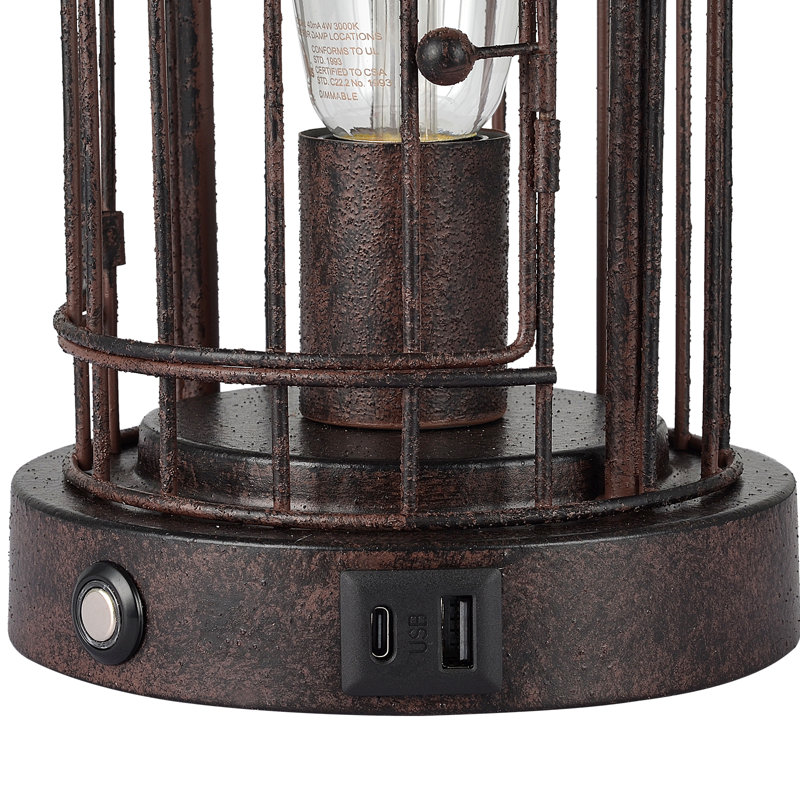 Cage à oiseaux en métal à intensité variable, veilleuse à 3 voies avec port USB Jeadon, Bronze rustique