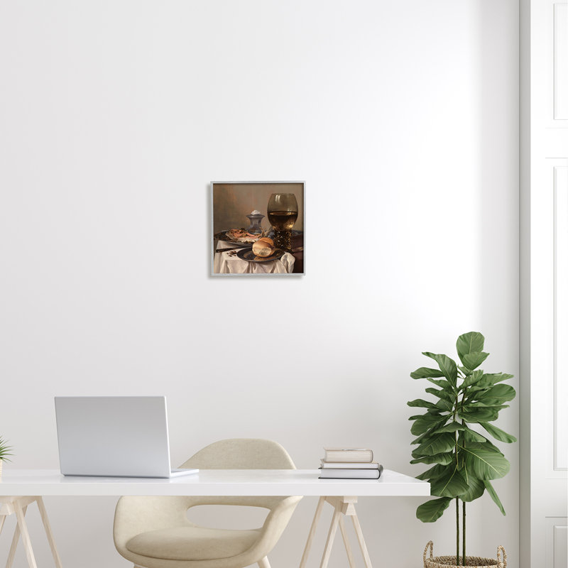 «Still Life with Salt» par Peter Claesz classique - peinture sur toile à cadre flottant, H 12 po x l 12 po x P 1,5 po