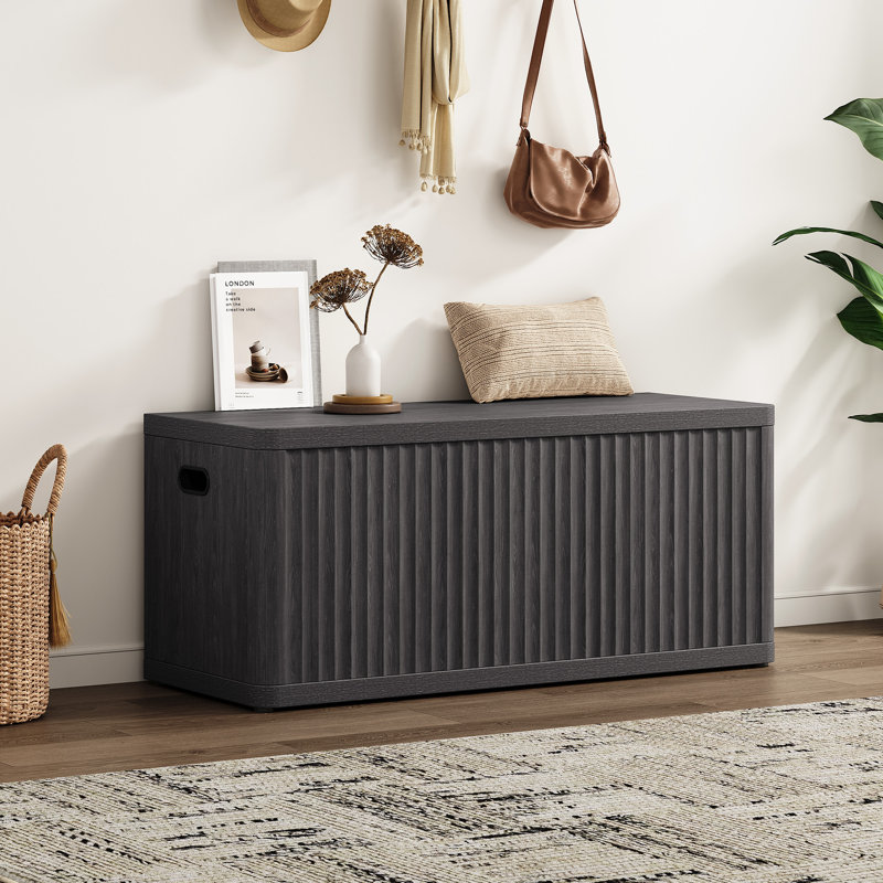 Cesiro 40.2"Modern Wood Bench, Multi-Functional With Hidden Storage, Dark Gray Alder, Individual