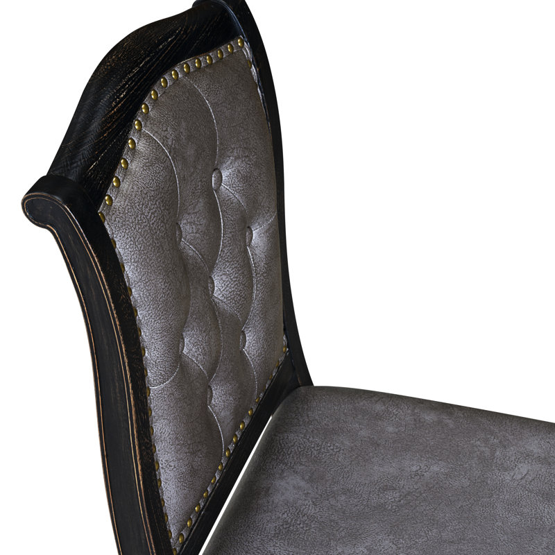 Ensemble de 2 chaises de salle à manger avec tissu en polyester gris foncé Parson, noir sablé, Sablage au jet noir