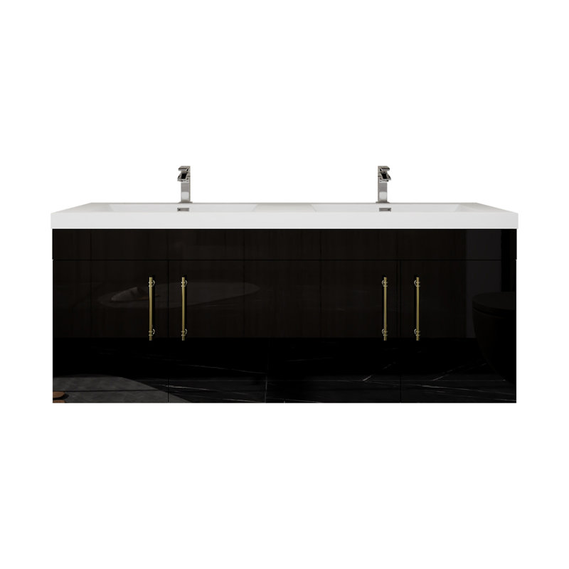 Romer 59''Wall-Mounted Double Bathroom Vanity Set, Glossy Black