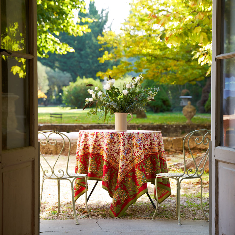 Noel Red and Green Cotton Square Tablecloth 59" x 59"