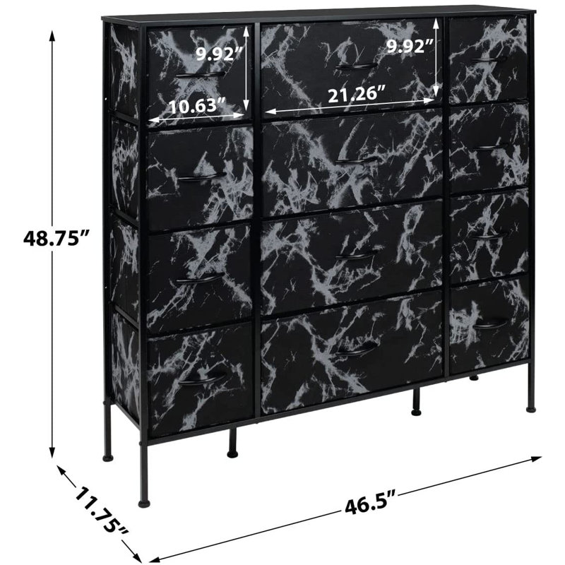 Sorbus 12 Drawers Dresser with Steel Frame and Wood Top, Black
