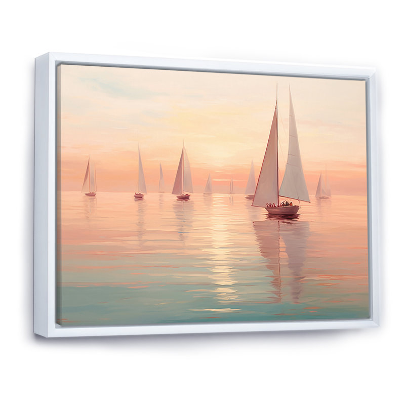 Oliveras voilier harmonieux III - impression, Cadre flottant blanc, H 16 po x l 32 po x P 1 po