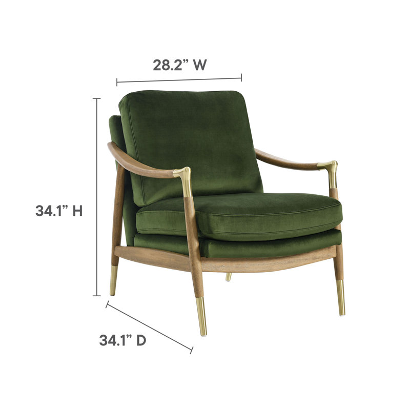 Moss Green Velvet Barrel Accent Chair with Walnut Wood Frame