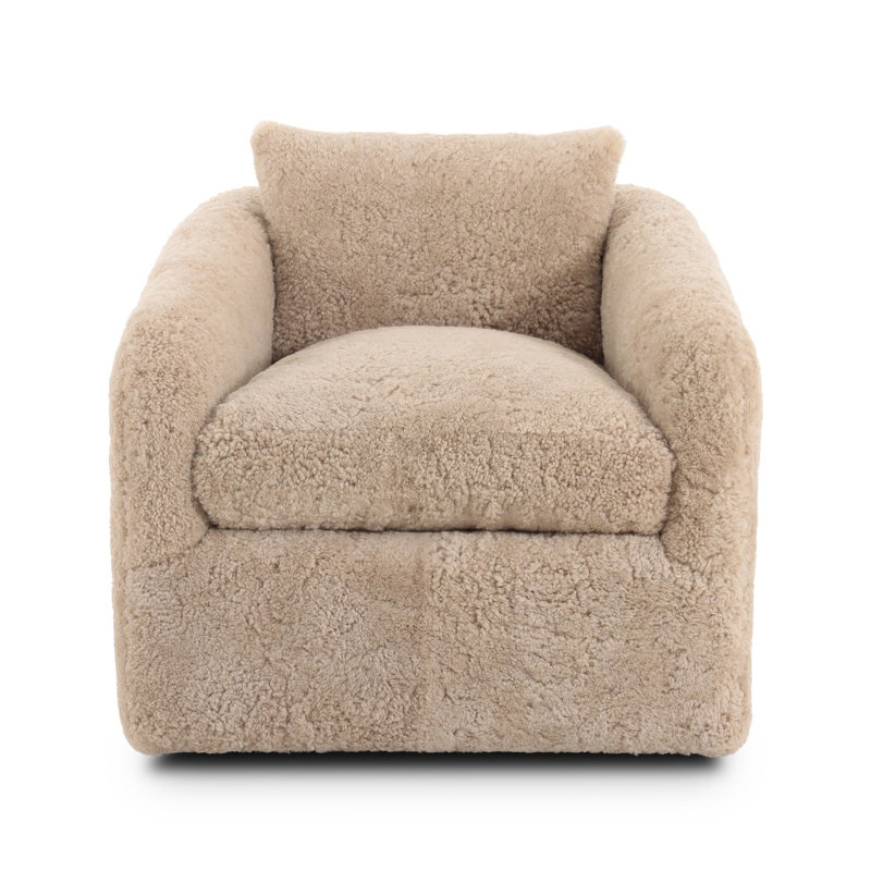 Topanga Swivel Armchair, Beige Shearling