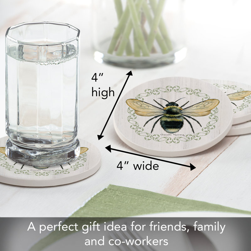 Summer Buzz 4-Pack Round Absorbent Stone Coasters