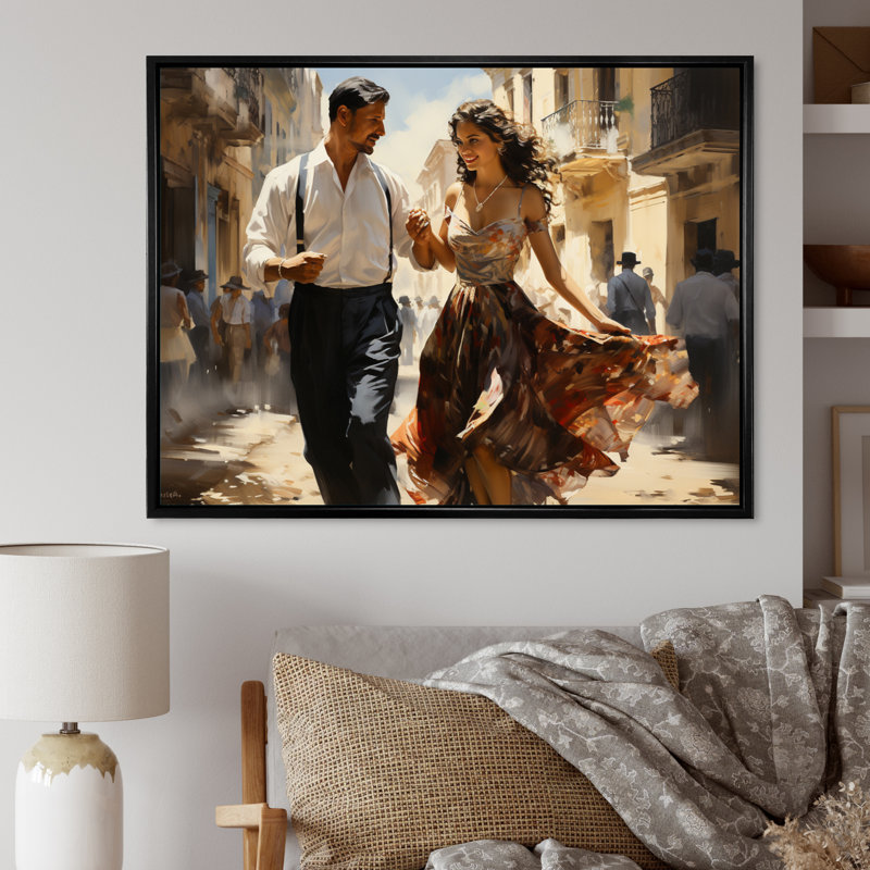 «Cuban Dancers Grace - Cuba Landscape», art mural sur toile, Cadre flottant noir, H 30 po x l 40 po x P 1,5 po