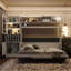 Lit escamotable double pleine grandeur avec canapé, tablettes USB et lumière, blanc