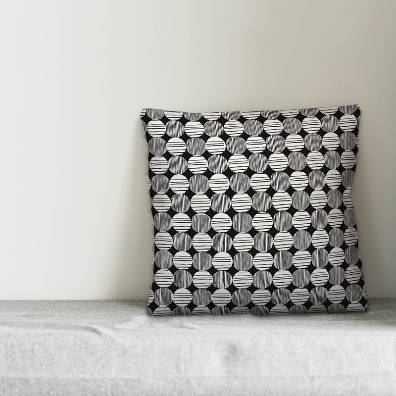 Coussin Circles, Géométrique blanc / noir 2, 18 po x 18 po